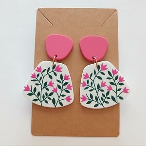 Fashion Jewelry Pink and Green Floral Earrings